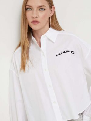 Koszula bawełniana relaxed fit Hugo biała