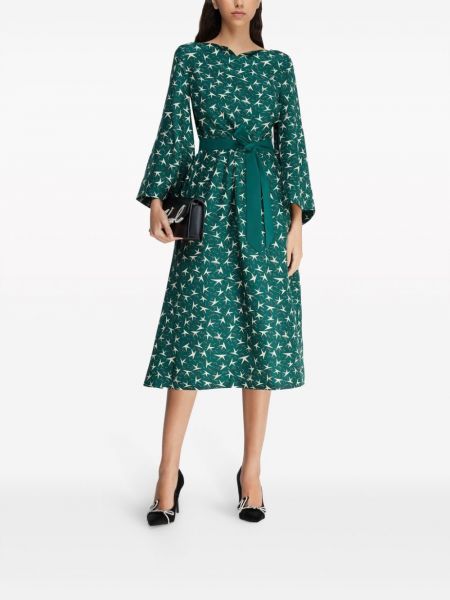 Jedwabna sukienka midi z nadrukiem Karl Lagerfeld zielona