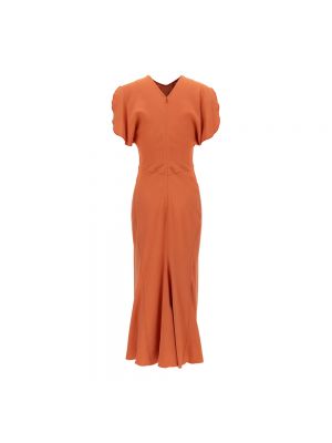 Sukienka midi z dekoltem w serek Victoria Beckham pomarańczowa