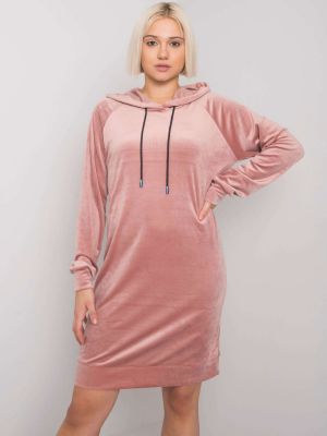 Velurové šaty s kapucí Fashionhunters růžové