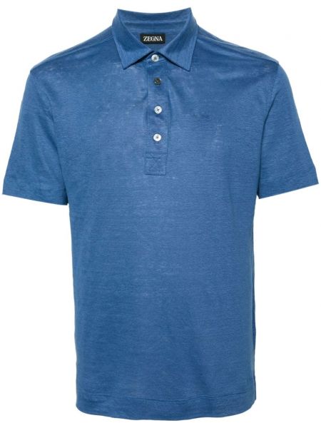 Ленена поло тениска Zegna синьо