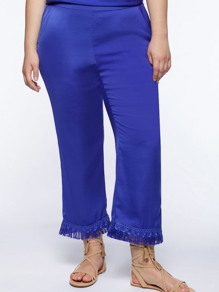 Атласные брюки с бахромой Fiorella Rubino синие