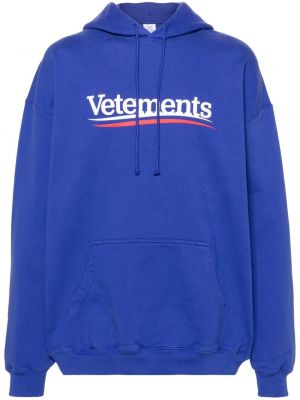 Pamučna hoodie s kapuljačom s printom Vetements plava