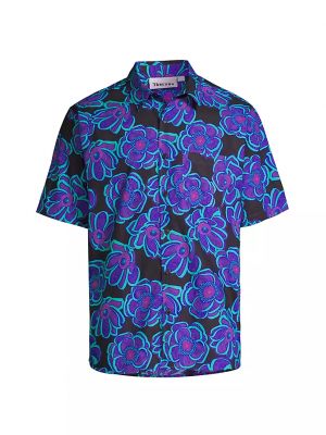 Хлопковая рубашка в цветочек с принтом Thorsun синяя