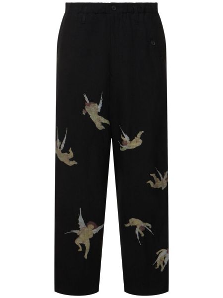 Pantaloni di lino in viscosa Yohji Yamamoto nero