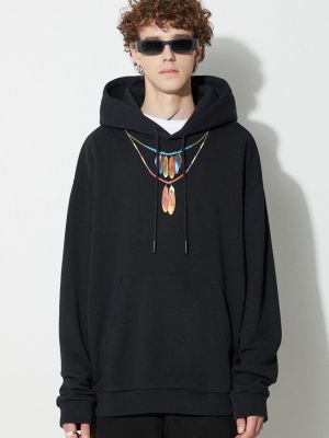 Pamučna hoodie s kapuljačom sa perjem Marcelo Burlon crna