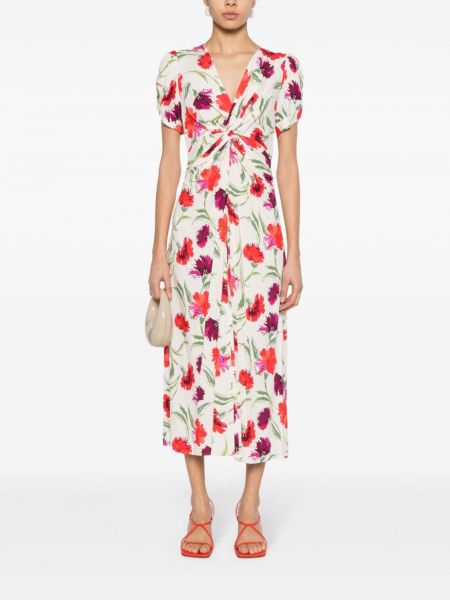 Sukienka midi w kwiatki Dvf Diane Von Furstenberg biała