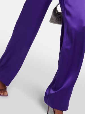 Копринени сатенени панталон с висока талия The Sei виолетово