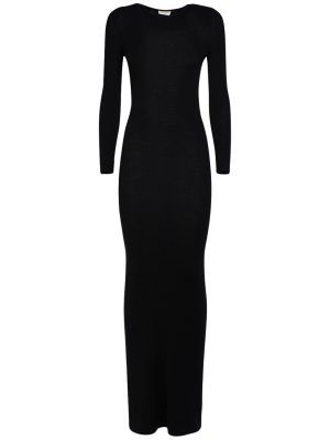 Vunena maksi haljina s izrezom na leđima Saint Laurent crna