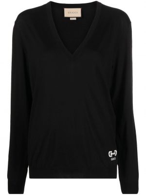 Volneni pulover z v-izrezom Gucci črna