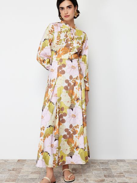 Pletené květinové bavlněné šaty Trendyol