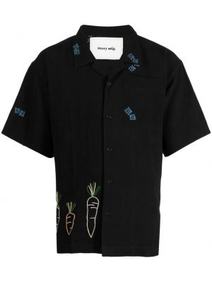 Bavlněná lněná košile s výšivkou Story Mfg. černá