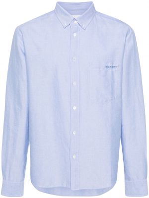 Bombažna srajca z vezenjem Marant modra