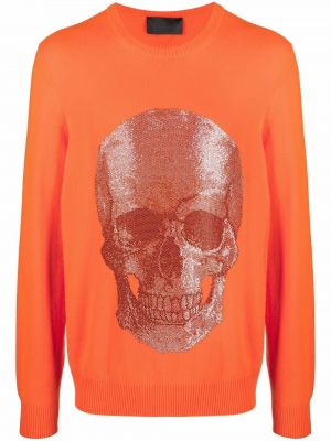 Sweter z nadrukiem Philipp Plein pomarańczowy