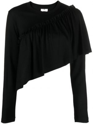 Асиметричен вълнен пуловер с волани Noir Kei Ninomiya черно