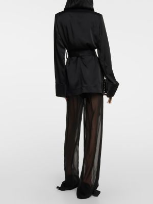 Chaqueta de raso con capucha de crepé Saint Laurent negro
