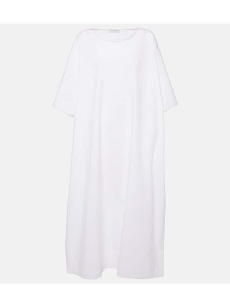 Pamučna midi haljina oversized The Row bijela