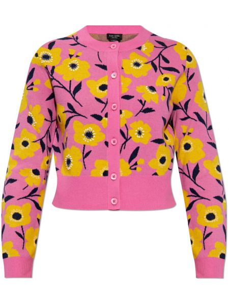 Cardigan de lână cu model floral cu imagine Kate Spade roz