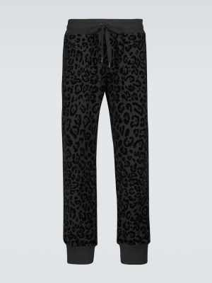 Bavlnené teplákové nohavice s potlačou s leopardím vzorom Dolce&gabbana sivá