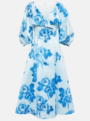 Květinové midi šaty s potiskem z polyesteru Emilia Wickstead - modrá