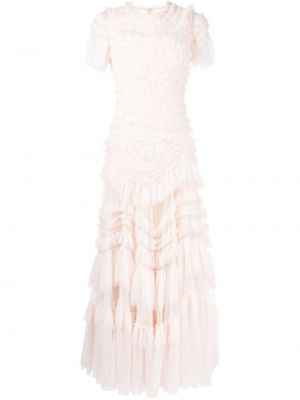 Sukienka wieczorowa z falbankami Needle & Thread różowa