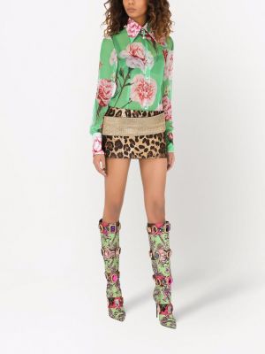 Zīda krekls ar ziediem ar apdruku Dolce & Gabbana zaļš