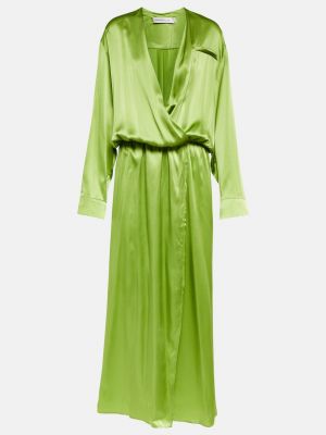 Зеленое шелковое платье-рубашка с принтом Christopher Esber
