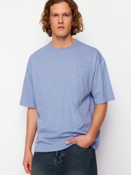 Pamučna polo majica s printom oversized Trendyol plava