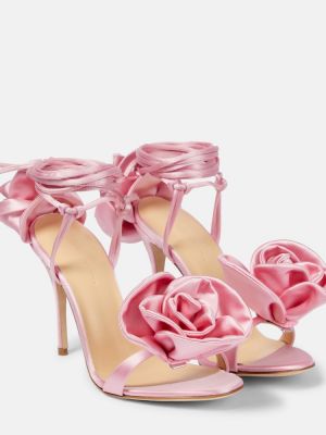 Dabīgās ādas satīna sandales ar ziediem Magda Butrym rozā