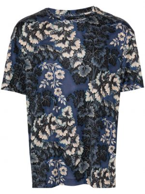 Raštuotas gėlėtas šilkinis marškinėliai Etro mėlyna