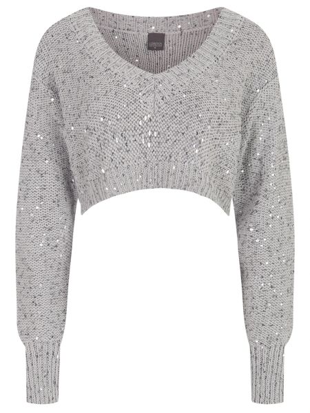 Хлопковый пуловер с пайетками Lorena Antoniazzi серый