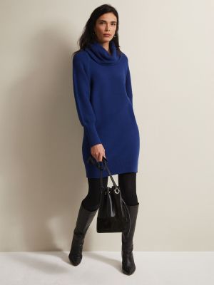 Трикотажное кашемировое платье-свитер Phase Eight синее