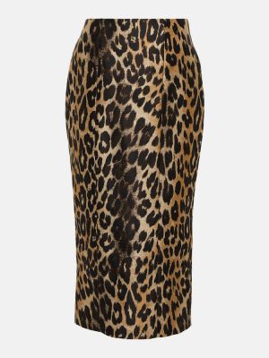 Midi sukňa s vysokým pásom s potlačou s leopardím vzorom Balmain béžová