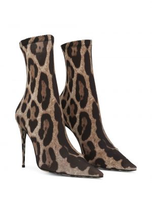 Ankle boots z nadrukiem w panterkę Dolce And Gabbana brązowe
