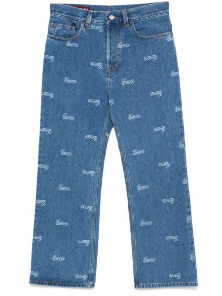 Baskılı straight fit jean pantolon Gucci mavi