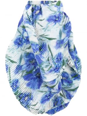 Asymetrická kvetinová midi sukňa s potlačou Caroline Hu modrá