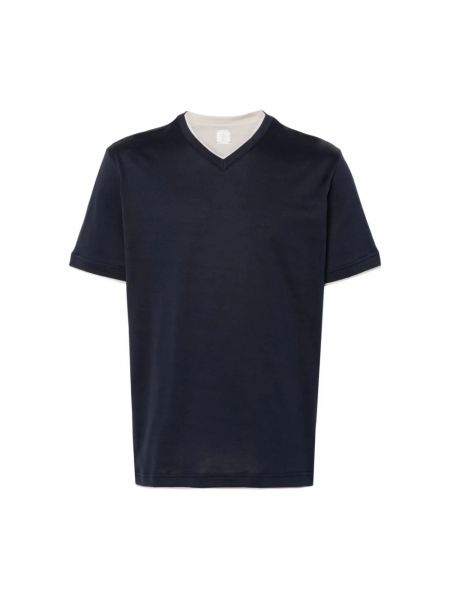 T-shirt aus baumwoll mit v-ausschnitt Eleventy blau