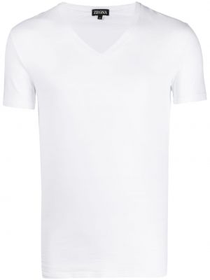 Βαμβακερή μπλούζα με λαιμόκοψη v Zegna λευκό