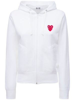 Pamučna hoodie s kapuljačom s patentnim zatvaračem od jersey Comme Des Garçons Play bijela