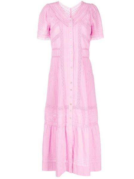 Midi šaty s výšivkou s volány Loveshackfancy růžové