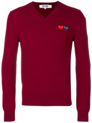Puloverel tricotate cu motiv cu inimi Comme Des Garcons Play roșu