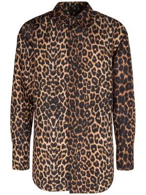 Копринена риза с принт с леопардов принт Saint Laurent кафяво