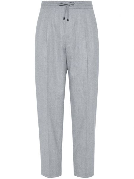 Vlněné kalhoty s lisovaným záhybem Brunello Cucinelli šedé