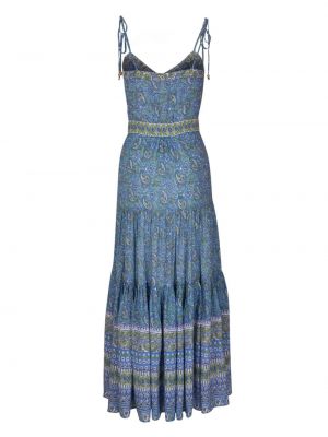 Sukienka długa z nadrukiem z wzorem paisley plisowana Veronica Beard niebieska