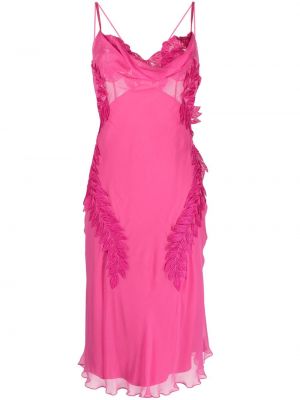 Копринена миди рокля на цветя с дантела Alberta Ferretti розово
