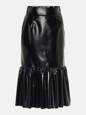 Falda midi de cuero de cuero sintético Miu Miu negro