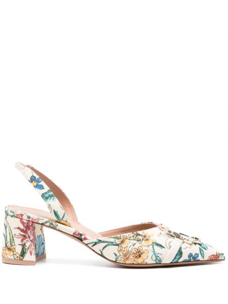 Papuci tip mules cu model floral slingback Malone Souliers alb