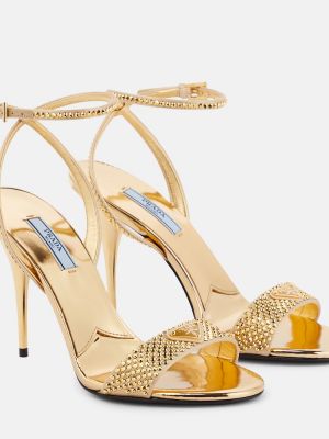 Sandali di raso con cristalli Prada oro