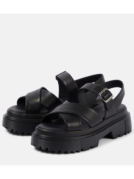 Usnjene sandali s platformo Hogan črna