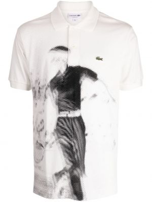 Tricou polo din bumbac cu imagine cu imprimeu abstract Lacoste alb